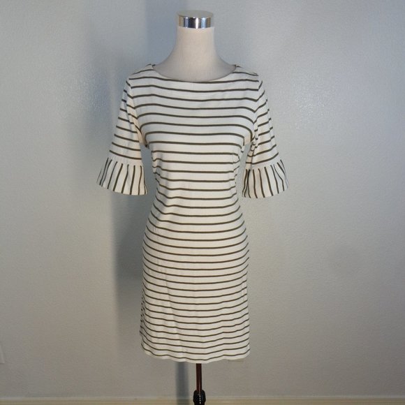 Talbots Dresses & Skirts - Talbots Womens Olive Green White Striped Jersey Knit Shift Dress Sz M